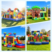 Structure gonflable combinée avec parcours d'obstacles, toboggan, tunnels et zone de saut pour aire de jeux pour enfants