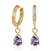 Boucles d'oreilles créoles rondes en pierre scintillante avec pendentif goutte détachable, multicolores, bijoux d'oreille non percés, vente en gros, faible MOQ