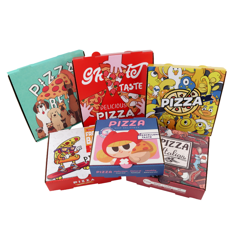 Pizza Boxes with Logo 18 Inch 35cm Corrugated Fries Burger Packaging Custom Printed Round Kraft Paper Wholesale Eco 12 14 15Popular