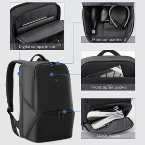 Puerto de carga USB Mochila negra Fabricante OEM personalizado Mochilas portátiles impermeables de gran capacidad para hombres Viajes de negocios - Product Image 6