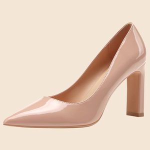 Zapatos de Oficina para Mujer, Tacones Gruesos de 9 cm, Punta Puntiaguda, Color Sólido, Charol, Sin Cordones, Talla Grande, Cómodos, Negros - Product Image 4