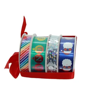 60 Yards Handmade Rough Edge Glitter Printed Ribbon Gift Wrapping Christmas Ribbons Wreath Bows Craft Decorative Ribbons
