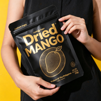 Sacs Mylar personnalisés imprimés, résistants à l'humidité, réutilisables, avec fermeture éclair, pour fruits déshydratés (ananas, pêche, mangue), pochettes verticales