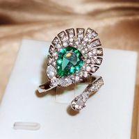 Anillo esmeralda de Plata de Ley 925 piedras naturales para joyeria, anillos de plata de dedo ajustables a la moda con piedra en bruto