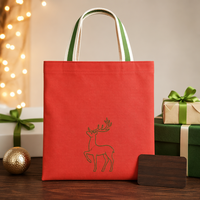 Sac en toile de Noël robuste et personnalisé, en coton végétal compostable, pour courses et usage domestique, disponible en stock en gros et sur commande, produit à forte demande