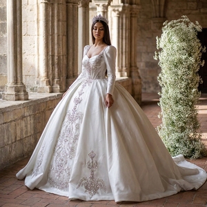 Lscm79 Satin <b>Wedding</b> Dress New Style Bridal French Luxury Trailing Main Yarn Fugitive Princess Jancember - Product Image 1