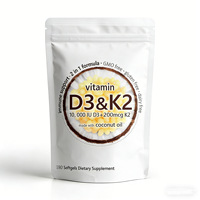 Cápsulas Blandas de Vitamina D3 y K2 de Alta Potencia Hechas con Aceite de Coco, Mejoran la Absorción de Calcio, Salud Ósea, Bienestar Inmunológico, Sin GMO, 180 Unidades