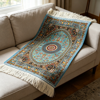 Tapis de sol moderne en tissu modal, motif floral persan bleu turquoise vintage, vente en gros directe d'usine, 50*70cm