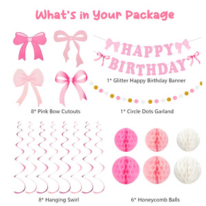 Set de Decoración con Lazo Rosa para Fiestas, Serpentinas en Espiral para Celebraciones de Cumpleaños de Niñas - Product Image 2