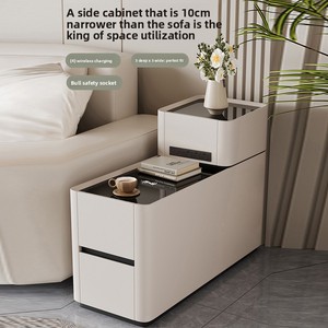 Meuble d'appoint multifonction en cuir de luxe léger avec chargement sans fil, plateau en verre trempé, design moderne et épuré pour salon A22 L - Product Image 2