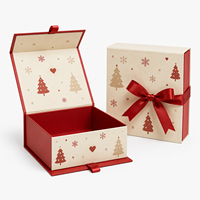 Boîtes cadeaux en papier pour bijoux, fermeture magnétique écologique, motif flocon de neige de Noël, avec nœud en satin rouge, pour les fêtes d'hiver
