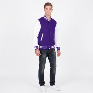 <b>Mens</b> Purple Varsity <b>Jacket</b> <b>White</b> Sleeves Letterman Bomber <b>Jacket</b> Casual Baseball Style High School College Fashion Winter Coat - Product Image 1