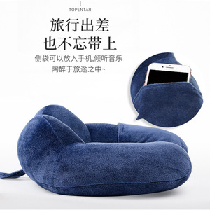 Almohada de cuello en forma de U con doble soporte, color gris oscuro, 28x26x14cm, almohada de viaje portátil para siesta en la oficina, diseño cómodo - Product Image 4