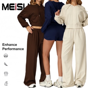 Biểu Tượng Tùy Chỉnh Meisu Phụ Nữ Giản Dị Chạy Mặc Trùm Nón Tracksuit Set Rộng Chân Jogger Quần Hai Mảnh Trang Phục Cho Phòng Chờ Mặc - Product Image 3