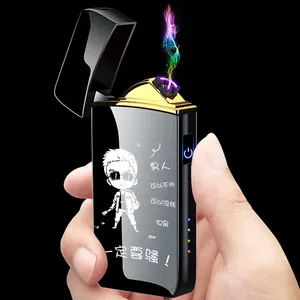 Benutzer definiertes Logo Doppel bogen impuls feuerzeug elektrischer Touchscreen Induktion wind dichter Zigaretten anzünder USB wiederauf lad bares Feuerzeug