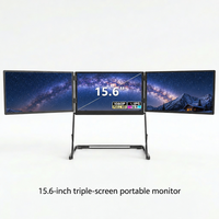 Moniteur portable triple écran AHXJKA 15,6 pouces 1920x1080 IPS pour graphiques boursiers, ordinateur portable USB-C Win Mac
