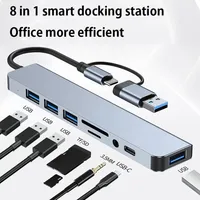 Nouvelle station d'accueil USB-C 8-en-1 OEM avec lecteur de cartes TF/SD, répartiteur PD et hub USB 3.0 pour ordinateur portable – Nouveau design en boîte