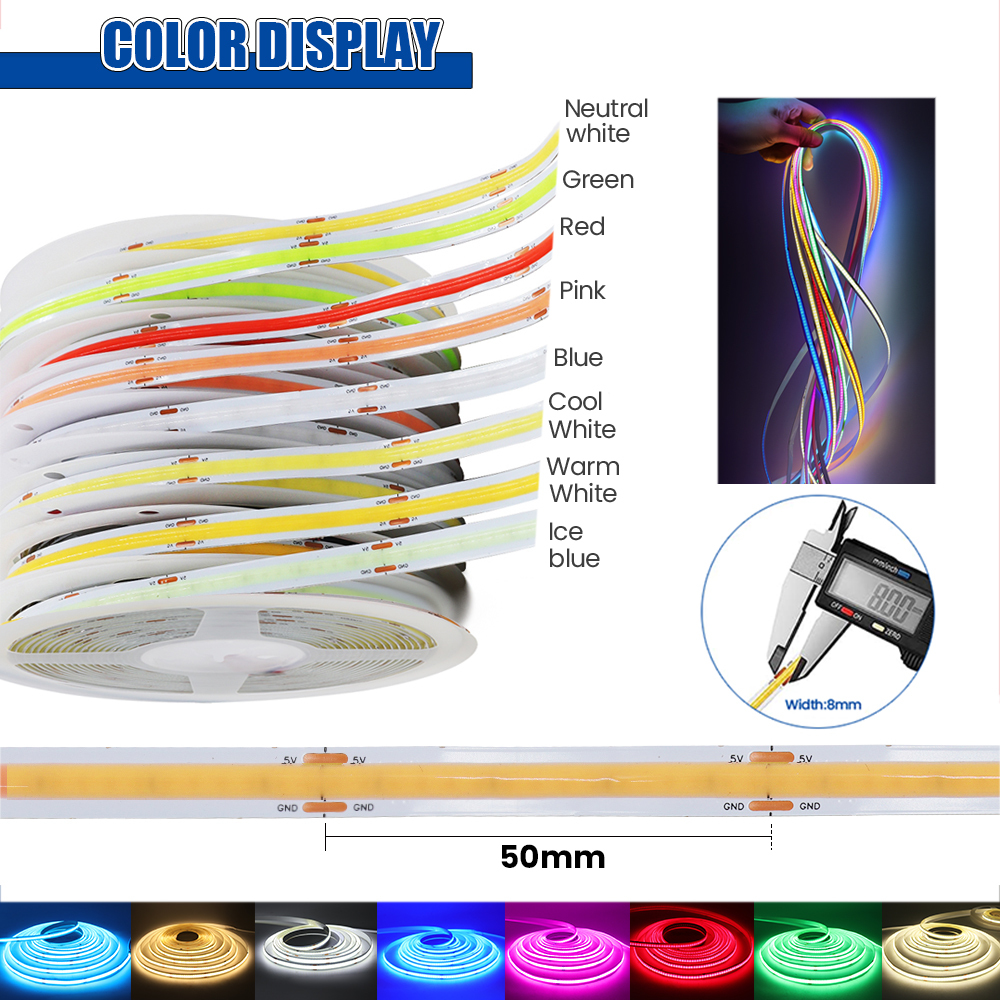 DC 5V USB COB LED Strip Lights 320LEDs/M Red/Ice Blue/Green/Pink/White Outdoor ABS Material IP Rated Flexible · image 2
