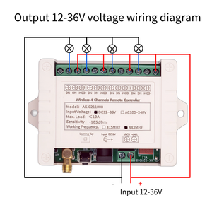 Relais sans fil RF 433 MHz 4 canaux 10A 12V/24V CC avec télécommande et émetteur 4 boutons 1000M - Product Image 4