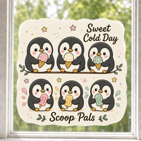 Autocollants personnalisés imperméables en PVC vinyle, pingouin kawaii, crème glacée, autocollant décoratif électrostatique pour fenêtre, imprimé UV