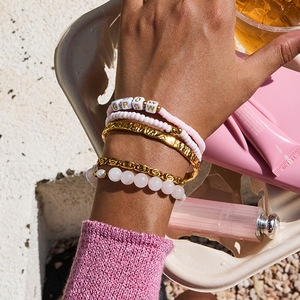 Beaded <b>Bracelet</b> <b>Set</b> With Letter Charms And Heart Pendant For Women's Jewelry Gift - Product Image 3