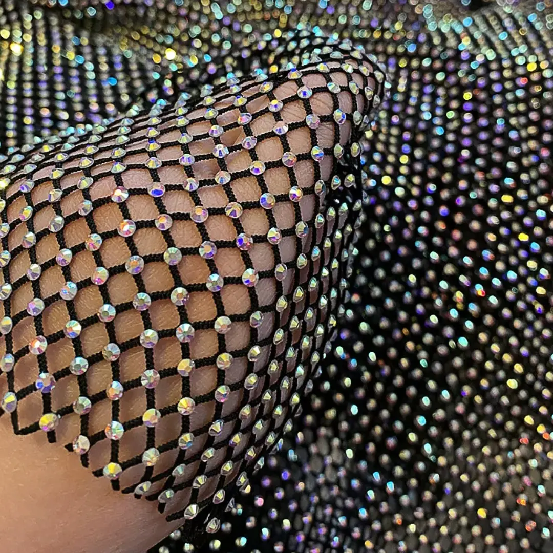 Jala kain ikan berlian imitasi Nude kustom: jaring berlian imitasi kristal bersinar untuk aksesori pakaian