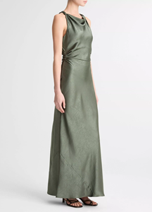 Robe de soirée élégante pour femme en satin vert mousse de haute qualité avec bretelles torsadées - Product Image 2