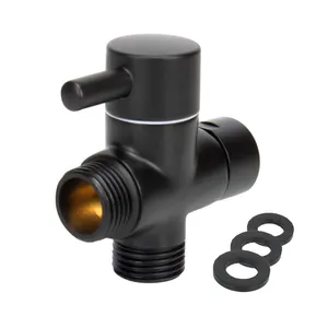 Black G1/2" Female Inlet x G1/2" Male Outlet x 1/2" Male Outlet T-Adapter Brass Shower Arm Shut-Off Diverter Valve