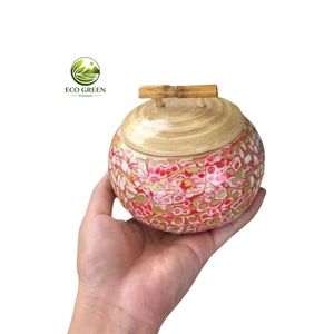 Pot en bambou incrusté de nacre, artisanat vietnamien classique, décoration et cadeau de Noël en bambou, personnalisable - Product Image 3