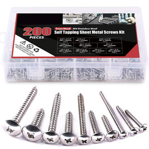 304 Stainless Steel Phillips Head Self Tapping Screw Set Metric Grade 2 Flat Head For Metal 200pcs - Product Image 2