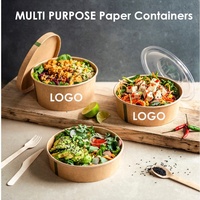 Bols à pizza, salade, soupe, fruits et nouilles en papier kraft écologiques, imprimés sur mesure, de qualité alimentaire, jetables, étanches, emballage OEM