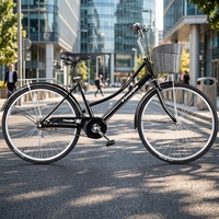 Vélo de ville pour trajets urbains, 24 pouces, simple vitesse, cadre en acier haute teneur en carbone avec panier, pneus antidérapants, vélo de ville sur route