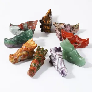 Calaveras de dragón de cristal para decoración, piedra Natural tallada, artesanía de cristal, 2 pulgadas, venta al por mayor