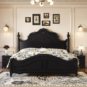 Perabot kamar tidur Ratu desain Modern tempat tidur kayu Solid ukuran King hitam Perancis kustom kayu polos untuk rumah apartemen - Product Image 4