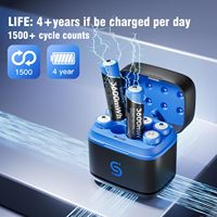Piles AA avec boîte de charge pour la maison, batterie lithium AA rechargeable de 2400 mAh pour usage quotidien, prend en charge la charge de piles NiMH