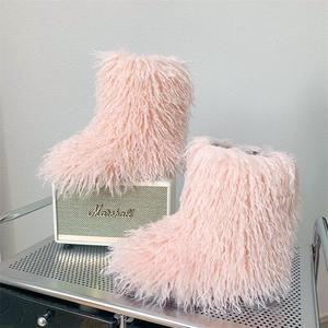 Mode Style Fausse Fourrure Moelleux Maison Intérieur Maison Femmes Designer Hiver Fourrure Pantoufles En Peluche Bottes De Neige - Product Image 4