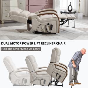 Sillón <span class=keywords><strong>Reclinable</strong></span> Eléctrico de Alta Resistencia con Motor Dual, Estructura Metálica, Bolsillos Laterales, Masaje con Calor y Soporte Lumbar, en Chenilla Beige - Product Image 4