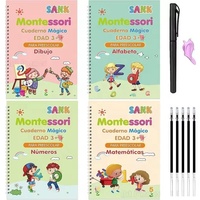 4 Livres Magiques d'Écriture en Espagnol, Cahier de Calligraphie Réutilisable Montessori, Jouet Éducatif pour Pratique des Lettres pour Enfants