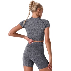 Ensemble soutien-gorge et short de yoga pour femme, en Spandex/Polyester, léger, doux, respirant, séchage rapide, coupe ajustée, dos froncé, à compression - Product Image 6