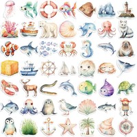 50 autocollants adhésifs imperméables en PVC sur le thème des animaux marins pour casque, ordinateur portable, skateboard, valise, réfrigérateur, livres