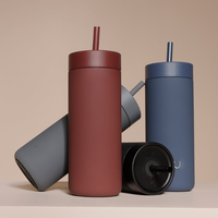 Mug Perjalanan Stainless Steel 16oz yang Laris dengan Tutup Sedotan, Terisolasi, Anti Bocor, Mug Kopi Portabel, Botol Air