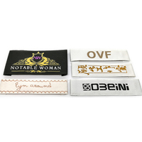 Étiquettes tissées pour vêtements, personnalisées, de marque de créateur factice, découpées au laser, à bord net, avec adhésif intérieur, thermocollantes, pour t-shirt