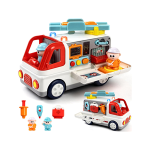 Camioneta Ambulancia de Plástico Multifuncional de Dibujos Animados para Educación Temprana con Herramientas Médicas, Juguetes de Rol para Niños - Product Image 1
