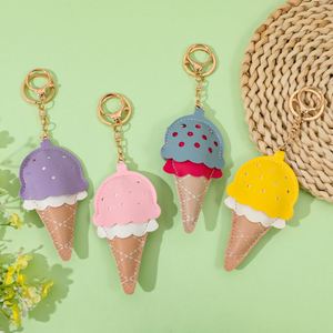 Cute Creative Ice Cream Shape Keychain Colorful PU Leather <b>Bag</b> Charm Decorative <b>Key</b> <b>Ring</b> for Women Girls - Product Image 5