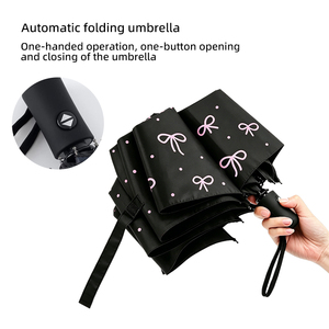 Paraguas automático plegable mujer 21 pulgadas, patrón lunares y lazo, moda, protección UV, uso lluvia y sol - Product Image 2