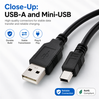 Kabel Data USB2.0 ke Mini USB 1m Pengisian Cepat untuk Kamera HDD Pemutar MP3/4 Kabel Charger Mini USB