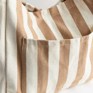 Borsa per la spesa riutilizzabile in tela a righe di grande capacità con tasche interne nuova Tote da spiaggia con comode maniglie - Product Image 6
