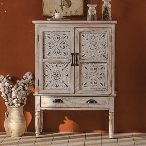 Aparador de madera maciza Vintage francés en blanco desgastado tallado gabinete de almacenamiento de esquina de sala de estar muebles de entrada para el hogar - Product Image 3
