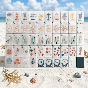 Ensemble de tuiles de mahjong en cristal nacré de 160 pièces, gravées en profondeur, sur le thème de la plage estivale, vertes, modernes et luxueuses, de la marque East Coast Sands - Product Image 4