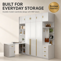 Armoire de chambre à coucher moderne avec portes blanches et poignée dorée, ensemble de meubles de bureau et de table d'étude, armoire sur mesure